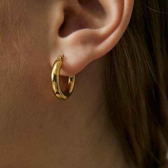 Classy Gold Hoop Earrings, Medium Hoop Earrings - Picture 2 of 6